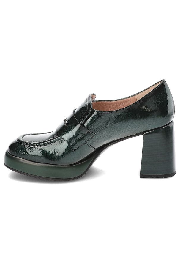 Zielone Półbuty Hispanitas Buty Na Słupku. Kolor: zielony. Materiał: skóra, lakier, materiał. Obcas: na słupku. Styl: klasyczny, elegancki. Wysokość obcasa: średni