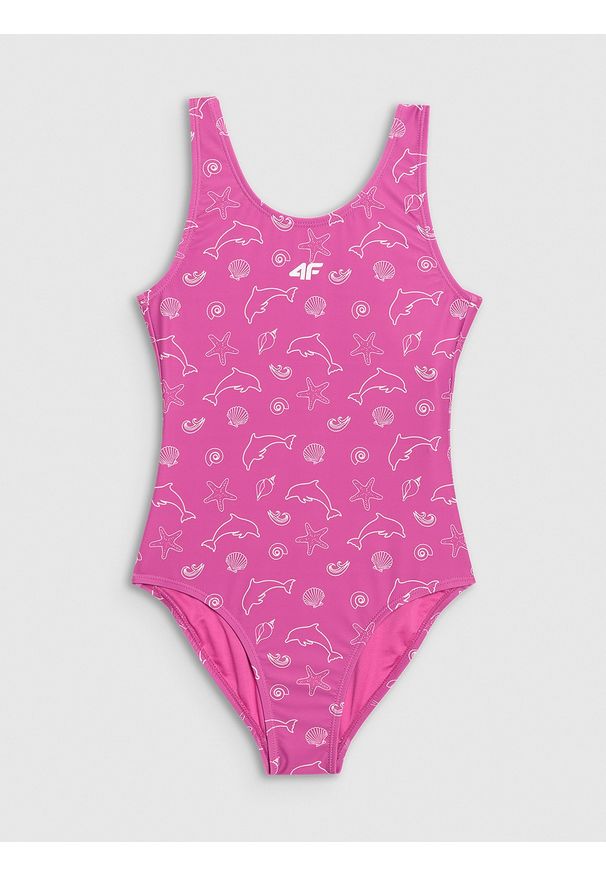 4f - 4F Kostium kąpielowy jednoczęściowy dziewczęcy - multikolor 122/128 (6-8 lat). Kolor: wielokolorowy. Materiał: elastan, materiał, syntetyk