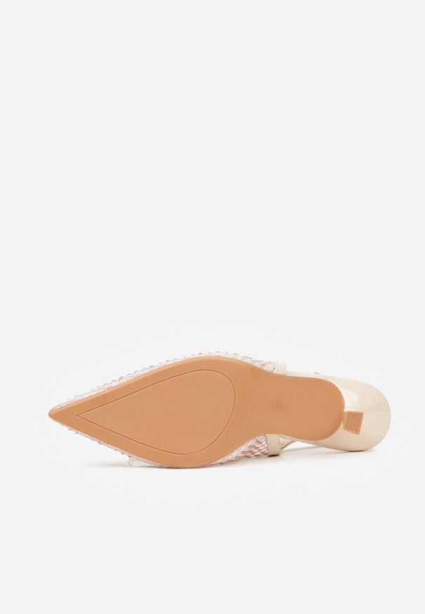 Born2be - Beżowe Sandały na Szpilce Bez Pięty Ozdobione Siateczką i Cyrkoniami Nemelana. Zapięcie: sprzączka. Kolor: beżowy. Materiał: jeans. Wzór: aplikacja. Sezon: lato. Obcas: na szpilce