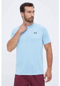 Under Armour t-shirt treningowy kolor turkusowy gładki. Okazja: na co dzień. Kolor: niebieski. Materiał: skóra, dzianina, materiał. Długość rękawa: raglanowy rękaw. Wzór: gładki, melanż. Styl: casual #4
