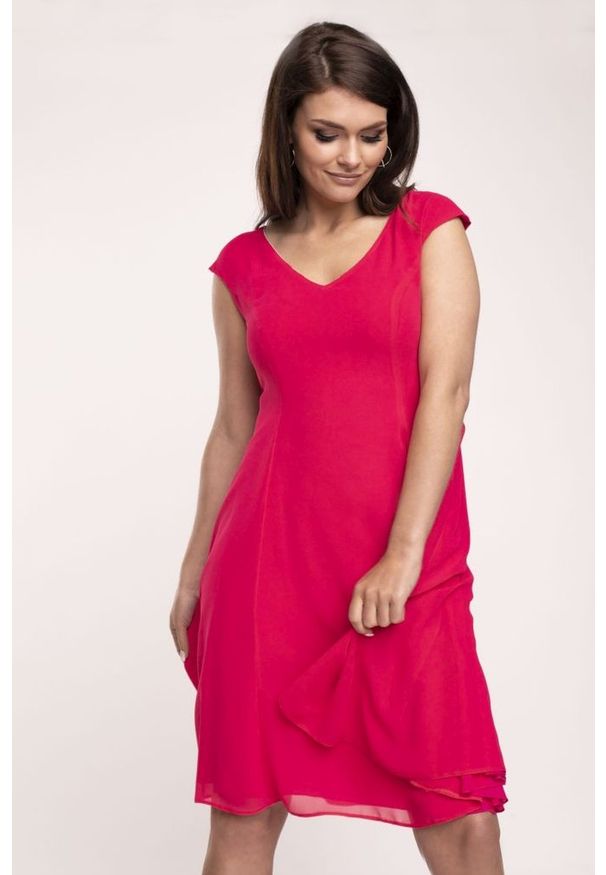 Vito Vergelis - Czerwona rozkloszowana sukienka. Okazja: na imprezę, na komunię, na wesele, na ślub cywilny. Kolor: czerwony. Materiał: szyfon