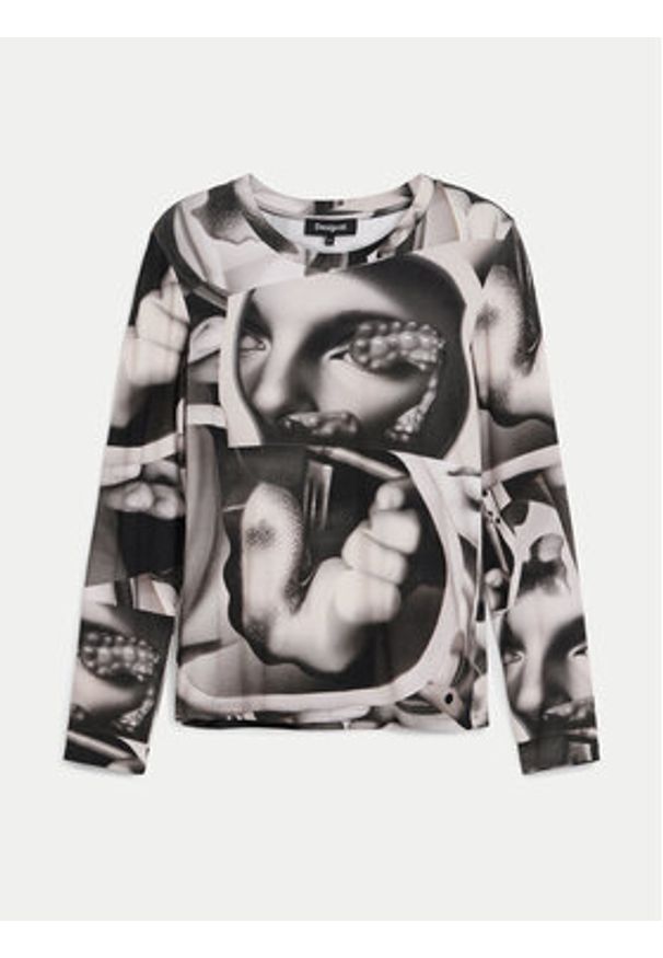 Desigual Bluzka Surrealismo 24WWTK49 Szary Slim Fit. Kolor: szary. Materiał: wiskoza