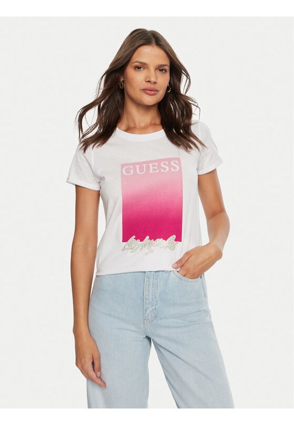 Guess T-Shirt W4BI30 JA914 Biały Regular Fit. Kolor: biały. Materiał: bawełna