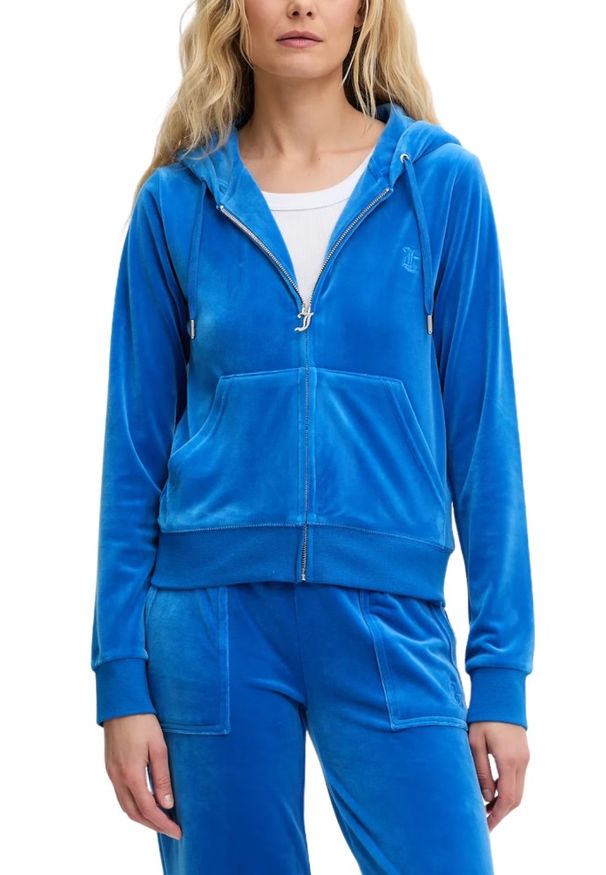 Juicy Couture - JUICY COUTURE Chabrowa bluza damska Robertson Hoodie, Rozmiar L. Okazja: na co dzień. Kolor: niebieski. Materiał: materiał. Styl: klasyczny, casual