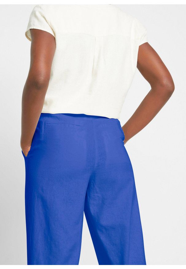 bonprix - Spodnie palazzo z lekkiego materiału z lnu i wiskozy. Kolor: niebieski. Materiał: wiskoza, len, materiał