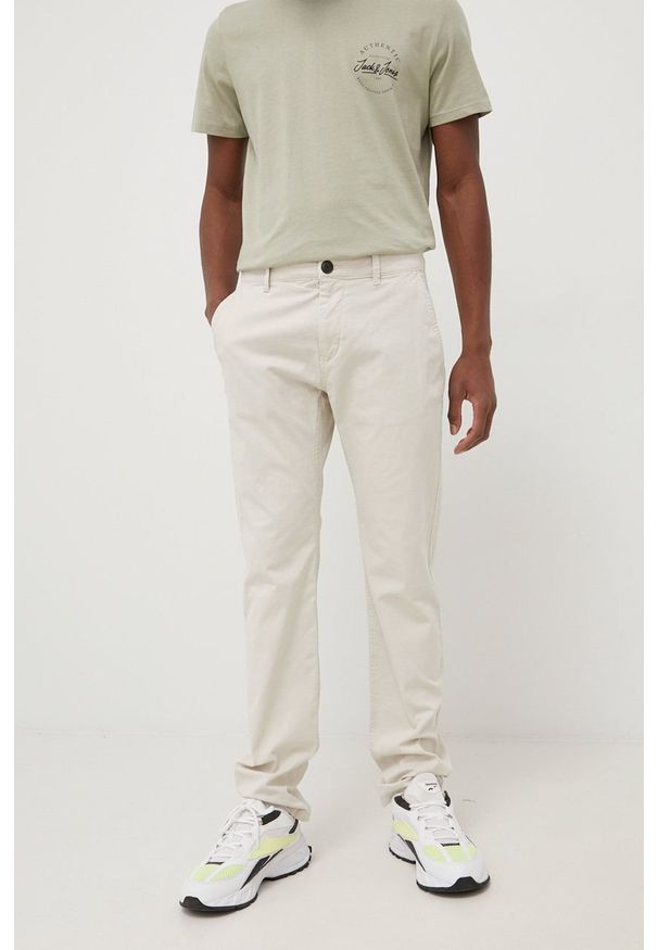 Tom Tailor spodnie męskie kolor beżowy proste. Kolor: beżowy. Materiał: bawełna, materiał