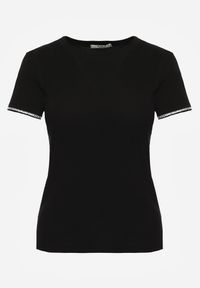 Renee - Czarny T-shirt z Bawełny Ozdobiony Cyrkoniami Kallochis. Kolor: czarny. Materiał: bawełna. Wzór: aplikacja #2