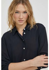 TOMMY HILFIGER - Tommy Hilfiger koszula damska kolor granatowy relaxed z kołnierzykiem klasycznym. Typ kołnierza: kołnierzyk klasyczny. Kolor: niebieski. Materiał: tkanina. Styl: klasyczny #2