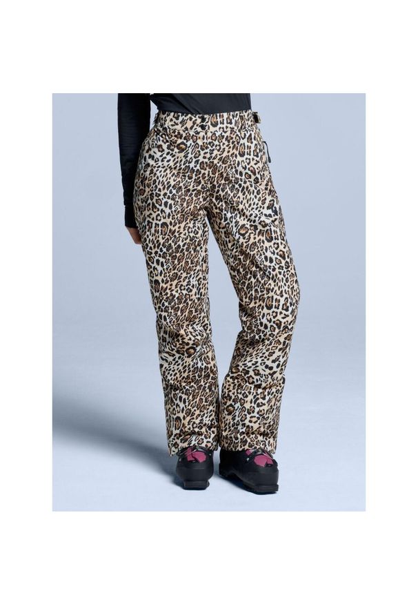 POEDERBAAS - Spodnie narciarskie damskie – Arcty - 2L ocieplana – wzór w panterkę. Kolor: brązowy. Materiał: poliester. Wzór: motyw zwierzęcy. Sezon: zima. Sport: narciarstwo