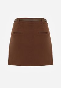 Born2be - Brązowa Ołówkowa Spódnica z Bawełną z Paskiem i Podszewką Typu Szorty Vikisola. Okazja: na co dzień, na spotkanie biznesowe, na randkę, do pracy. Kolor: brązowy. Materiał: bawełna. Styl: casual, biznesowy, elegancki #6