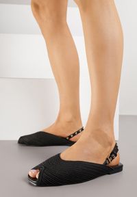 Born2be - Czarne Sandały Ozdobione Plecionką i Aplikacjai Hellia. Okazja: na co dzień. Zapięcie: sprzączka. Kolor: czarny. Materiał: jeans. Wzór: aplikacja. Sezon: lato. Styl: klasyczny, casual, elegancki #4