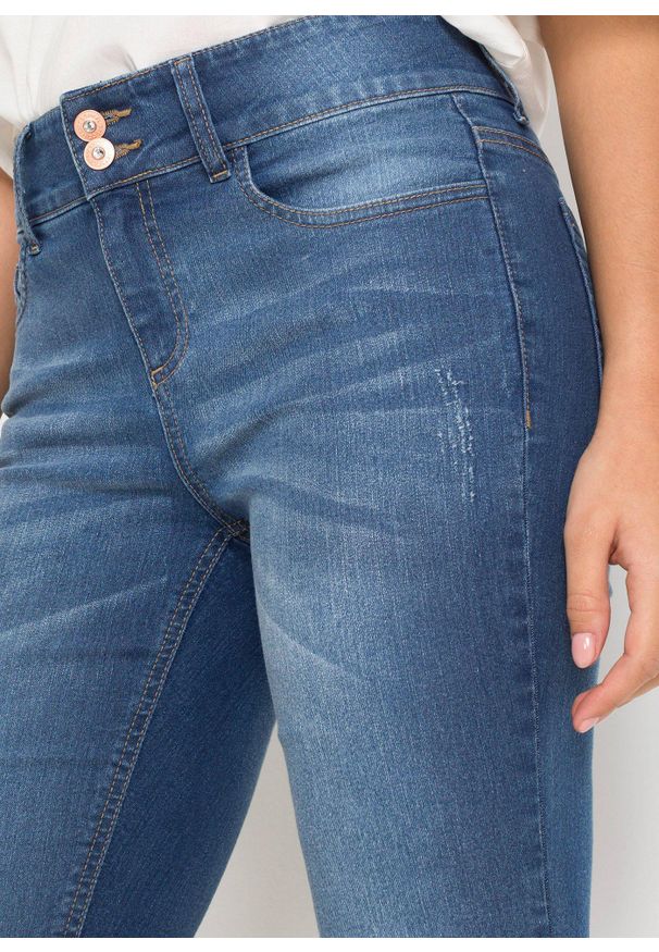 bonprix - Bermudy jeansowe mid waist. Kolor: niebieski