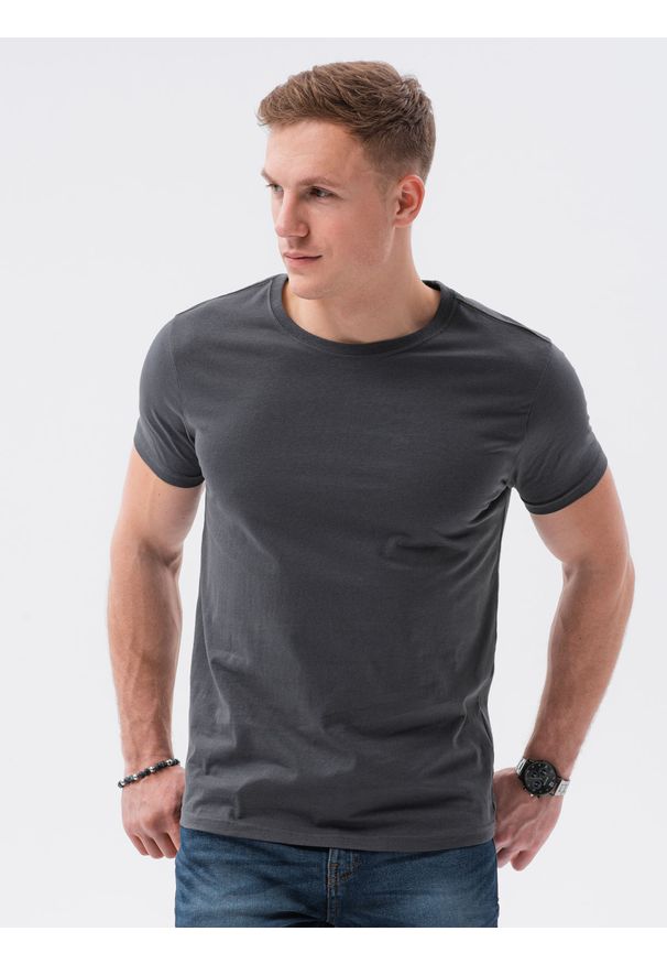 Ombre Clothing - T-shirt męski bawełniany BASIC S1370 - grafitowy - XXL. Kolor: szary. Materiał: bawełna. Styl: klasyczny