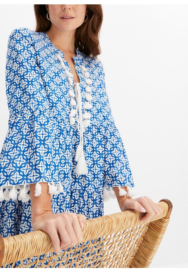 bonprix - Sukienka tunikowa z miękkiej wiskozy. Kolor: niebieski. Materiał: wiskoza