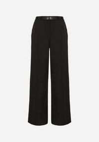 Born2be - Czarne Garniturowe Spodnie o Szerokim Kroju z Paskiem ze Sprzączką Muszelką Saliavia. Okazja: na co dzień. Kolor: czarny. Styl: klasyczny, casual, elegancki #6