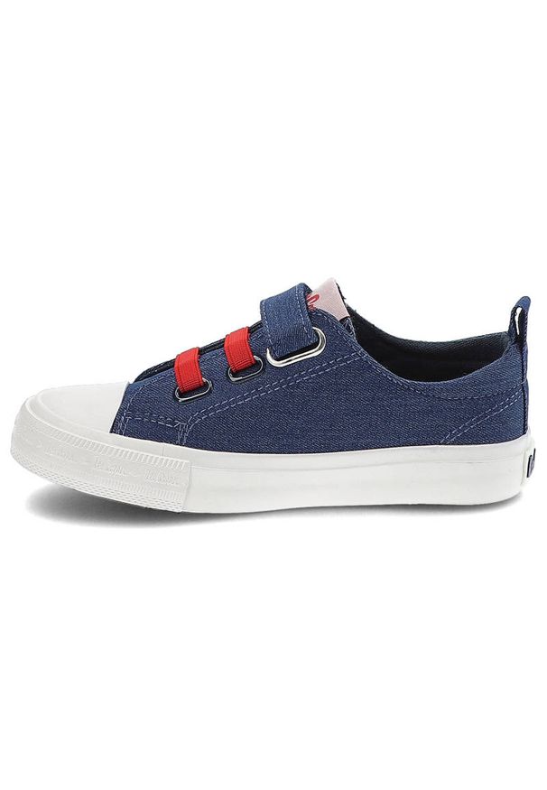 Granatowe Trampki Lee Cooper Dziecięce Buty. Okazja: na co dzień, na spacer, na uczelnię. Zapięcie: rzepy. Kolor: niebieski. Materiał: guma, jeans, denim, materiał. Szerokość cholewki: normalna. Styl: casual, młodzieżowy