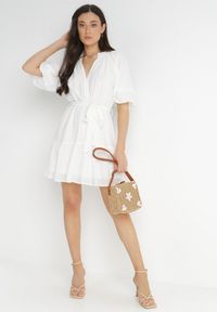 Born2be - Biała Sukienka Hyromela. Kolor: biały. Materiał: tkanina, materiał. Wzór: gładki. Typ sukienki: rozkloszowane. Długość: mini #6