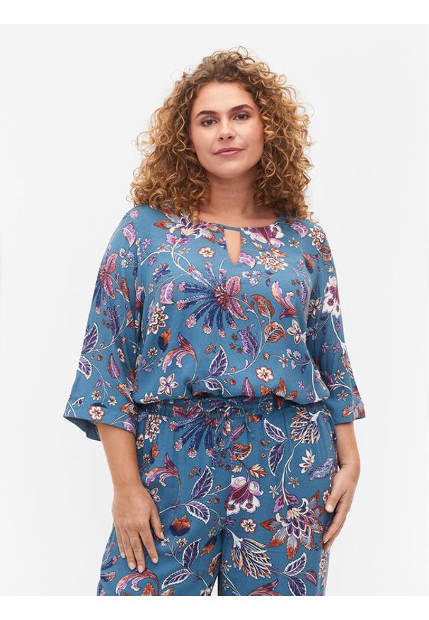 Zizzi Bluzka V00040E Niebieski Loose Fit. Kolor: niebieski. Materiał: wiskoza