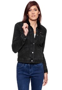 Wrangler - DAMSKA KURTKA JEANSOWA WRANGLER DENIM SHERPA JACKET ALL BLACK W402UD899. Materiał: jeans, denim. Wzór: jednolity #3