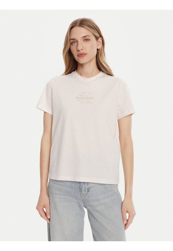 Calvin Klein Jeans T-Shirt Classic Monologo LV047D873G Różowy Regular Fit. Kolor: różowy. Materiał: bawełna