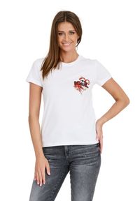 Karl Lagerfeld - KARL LAGERFELD Biały damski t-shirt ikonik lny, Rozmiar L. Kolor: biały. Materiał: len #4