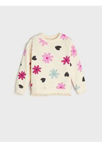 Sinsay - Bluza - kremowy. Kolor: kremowy. Materiał: bawełna. Wzór: kwiaty #1