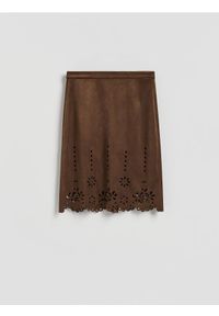 Reserved - Spódnica z ozdobnym wycięciem - brązowy. Kolor: brązowy. Materiał: tkanina #1
