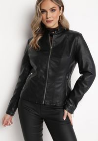 Born2be - Czarna Kurtka Ramoneska z Imitacji Skóry Etina. Kolor: czarny. Materiał: skóra #2