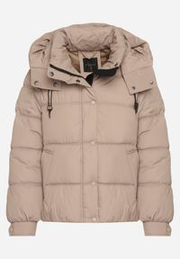 Born2be - Beżowa Kurtka Puffer o Fasonie Oversize z Kapturem i Naszywką Azirva. Okazja: na co dzień. Typ kołnierza: kaptur. Kolor: beżowy. Materiał: dzianina. Wzór: aplikacja. Styl: casual, sportowy #2