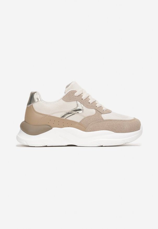 Born2be - Ciemnobeżowe Sneakersy z Modnymi Wstawkami i Grubą Podeszwą Neleca. Nosek buta: okrągły. Zapięcie: sznurówki. Kolor: beżowy. Materiał: materiał, syntetyk, nubuk. Obcas: na obcasie. Wysokość obcasa: niski