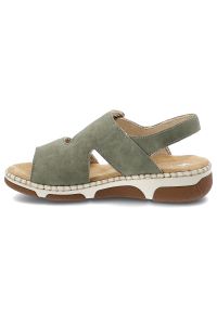 Sandały damskie Rieker, cholewka ze skóry ekologicznej zapinane na rzep z materiałowym wnętrzem, zielone, 66280-52. Zapięcie: rzepy. Kolor: zielony. Materiał: materiał, skóra ekologiczna #6
