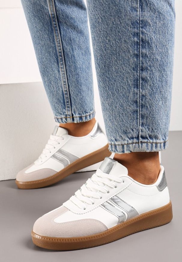 Born2be - Biało-Srebrne Sneakersy Tenisówki na Kauczukowej Podeszwie Alleia. Kolor: biały. Materiał: kauczuk