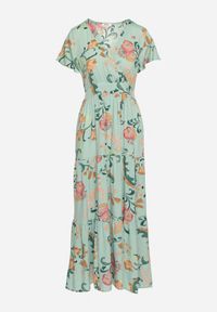 Born2be - Zielona Rozkloszowana Sukienka Maxi z Wiskozy w Kwiaty z Kopertowym Dekoltem Ilitta. Kolor: zielony. Materiał: wiskoza. Wzór: kwiaty. Sezon: lato. Typ sukienki: kopertowe. Długość: maxi #2