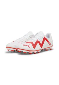 Buty piłkarskie męskie Puma 01 Futura Play Fgag. Zapięcie: sznurówki. Kolor: biały, wielokolorowy, pomarańczowy, czerwony. Materiał: materiał, syntetyk. Szerokość cholewki: normalna. Sport: piłka nożna