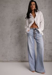 Renee - Niebieskie Szerokie Jeansy z Bawełny High Waist z Paskiem w Stylu Sznurówki Vetinia. Stan: podwyższony. Kolor: niebieski #4