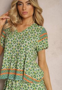 Renee - Zielony Komplet z Wiskozy w Stylu Boho Bluzka z Krótkim Rękawem i Spodnie z Gumką w Pasie Valesia. Kolor: zielony. Materiał: wiskoza #5