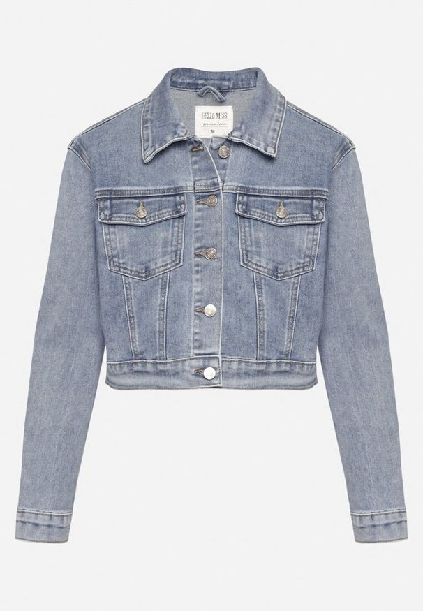 Born2be - Niebieska Kurtka Jeansowa z Kieszeniami Hanellia. Okazja: na co dzień. Kolor: niebieski. Materiał: jeans. Długość rękawa: długi rękaw. Długość: długie. Styl: klasyczny, casual, elegancki