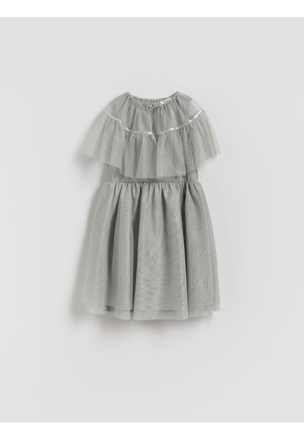 Reserved - Wzorzysta sukienka z bolerkiem - jasnoszary. Kolor: szary. Materiał: dzianina