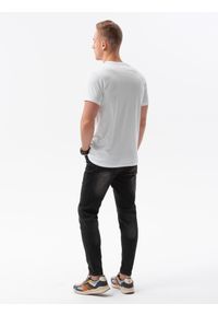 Ombre Clothing - T-shirt męski z nadrukiem S1434 V-17A - biały - XXL. Kolor: biały. Materiał: bawełna. Wzór: nadruk. Styl: klasyczny