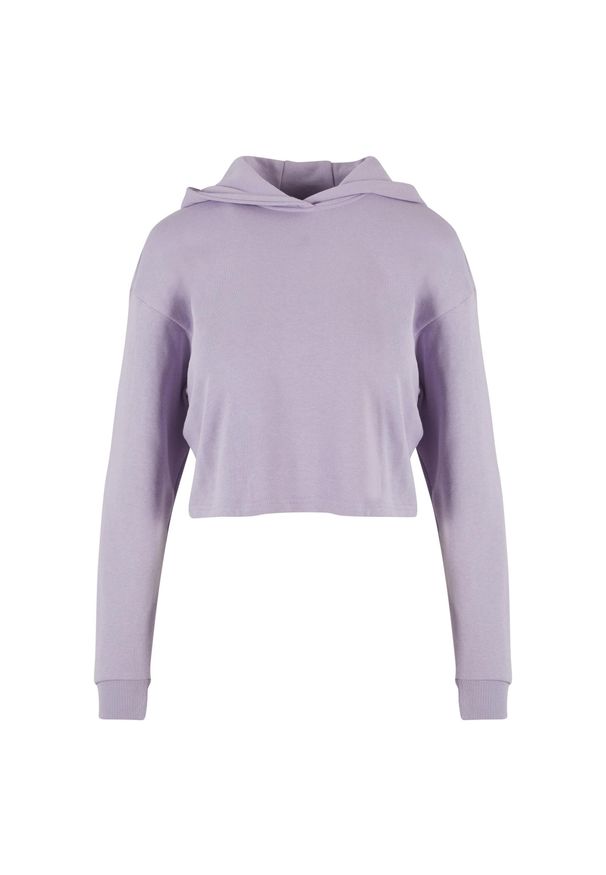 Krótkia damska bluza z kapturem w oversize'owym fasonie Urban Classics. Typ kołnierza: kaptur. Kolor: fioletowy. Materiał: poliester, bawełna. Długość: krótkie