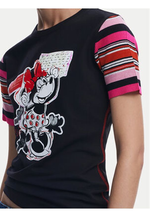 Desigual T-Shirt Minnie 25SWTK39 Czarny Slim Fit. Kolor: czarny. Materiał: syntetyk