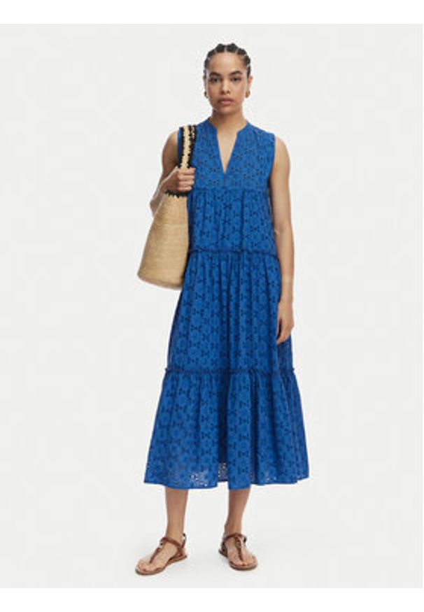 LOLA CASADEMUNT Sukienka letnia LS2616017 Niebieski Regular Fit. Kolor: niebieski. Materiał: bawełna. Sezon: lato