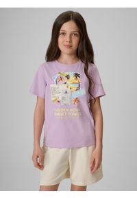 4f - 4F T-shirt regular z nadrukiem dziewczęcy - fioletowy 164 (13-14 lat). Okazja: na co dzień. Kolor: fioletowy. Materiał: materiał, bawełna, dzianina. Wzór: nadruk. Sezon: lato. Styl: klasyczny, casual #1