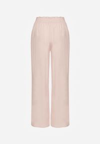 Renee - Beżowe Szerokie Spodnie z Wiskozy Ozdobione Wiązaniem Toleassa. Okazja: na co dzień. Kolor: beżowy. Materiał: wiskoza. Wzór: aplikacja. Styl: casual #2