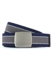 Modini - Szaro-granatowy elastyczny pasek do spodni z automatyczną klamrą PT12. Kolor: szary, wielokolorowy, niebieski. Materiał: guma #1