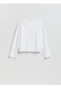 Reserved - Bawełniany longsleeve - biały. Kolor: biały. Materiał: bawełna. Długość rękawa: długi rękaw #1