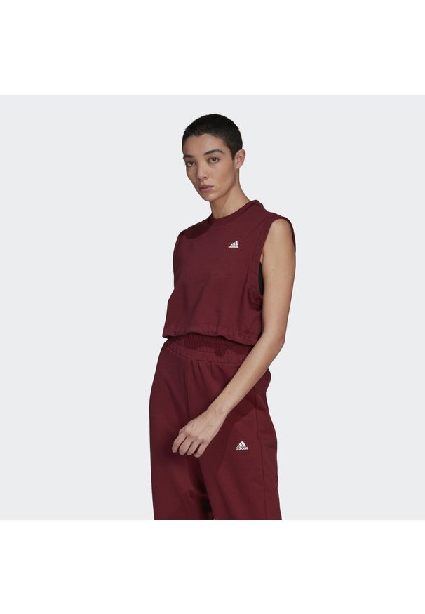 Koszulka damska Adidas Move Studio krótka top bordowa. Kolor: czerwony. Materiał: bawełna, poliester. Długość: krótkie