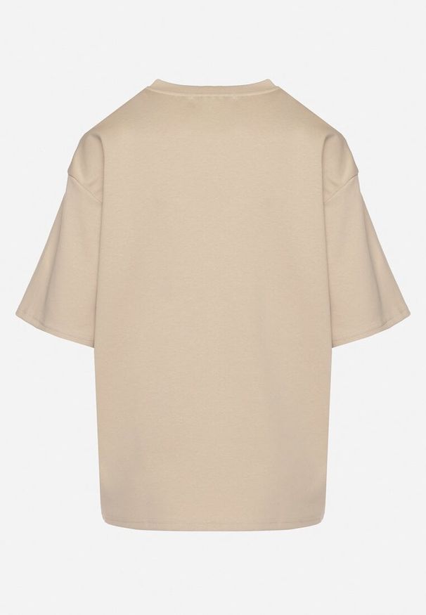 Born2be - Jasnobeżowy T-shirt z Bawełną w Klasycznym Stylu Meravia. Okazja: na co dzień. Kolor: beżowy. Materiał: bawełna. Wzór: gładki. Styl: klasyczny