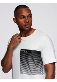 Ombre Clothing - T-shirt męski bawełniany z graficznym printem – biały V1 - Rozmiar: XXL. Okazja: na co dzień. Kolor: biały. Materiał: bawełna. Wzór: nadruk. Styl: casual, klasyczny