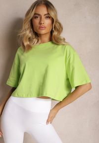 Renee - Jasnozielony Oversizowy T-shirt z Bawełny z Okrągłym Dekoltem Calama. Kolor: zielony. Materiał: bawełna. Wzór: kolorowy. Styl: elegancki #2